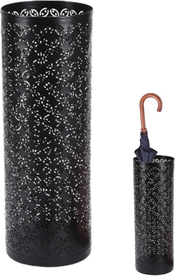 Paraplubak Parapluhouder Paraplubak Rond Paraplubak Zwart met Paraplu Motief Parapluhouder Metaal Paraplubakken voor Paraplu's en Wandelstokken 15x42CM Metaal Zwart