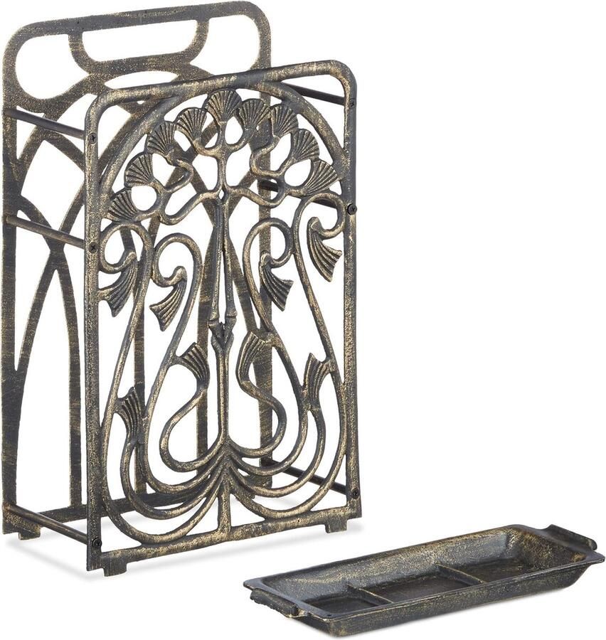 Paraplubak rechthoekig met lekbak gietijzer vintage paraplustandaard 48 5x30 5x16 cm brons