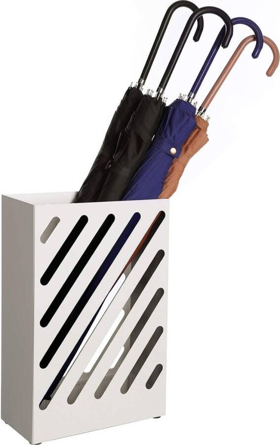 Paraplubak rechthoekig van metaal met haken en wateropvangbak uitsnijding wit LUC03WT