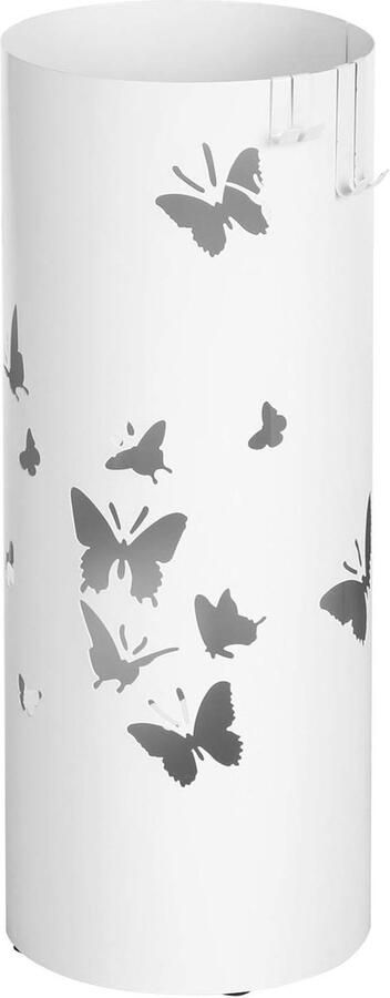 Paraplubak Ronde paraplustandaard metaal wit wateropvangbak haken 49 x Ø 195 cm LUC10W