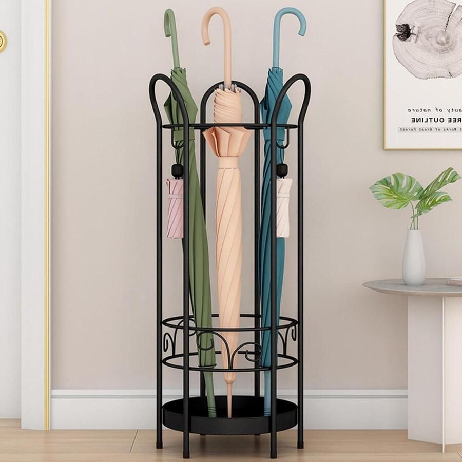 Paraplubak Universeel Metaal met 3 Haken en Regenschaal Vrijstaand 60 x Ø 25 cm Zwart