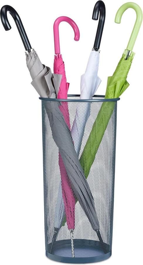 Paraplubak van staal HxØ 50 x 26 cm Ronde parapluhouder voor wandelstokken en paraplu's Antraciet mesh design umbrella holder