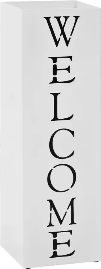 Paraplubak Welcome metaal met lekbak houder voor paraplus en wandelstokken 48 5cm hoog kleur wit