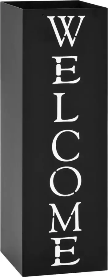 Paraplubak Welcome metaal met lekbak houder voor paraplus en wandelstokken 48 5cm hoog kleur zwart