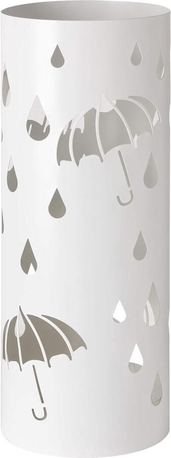 Paraplubakken Cilindrische metalen paraplubak modern design met uitschuifbare lekbak en binnenhaken wit 19x19x49 cm