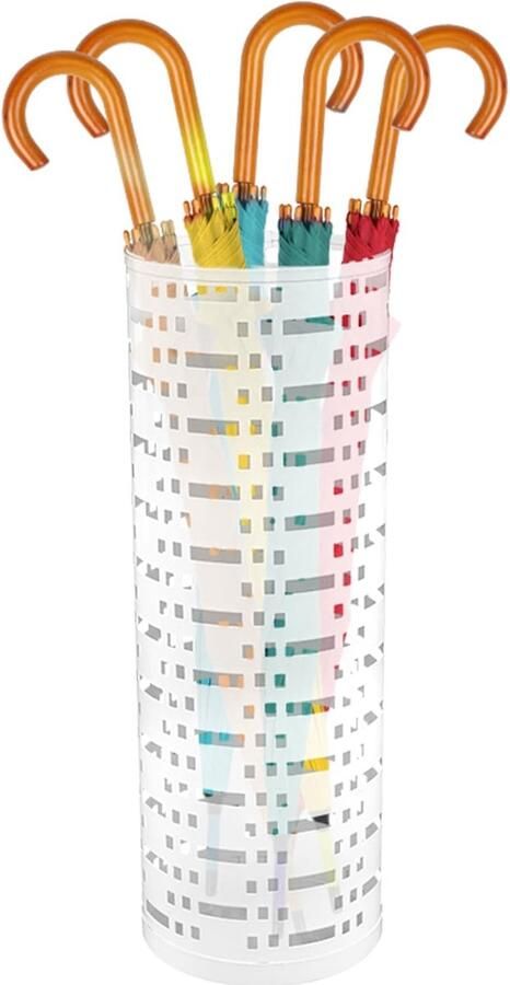 Paraplubakken Moderne ronde metalen paraplubak met sculptuur design staande paraplubak met haken voor thuiskantoor hotelingang 15×15×42 cm (wit)