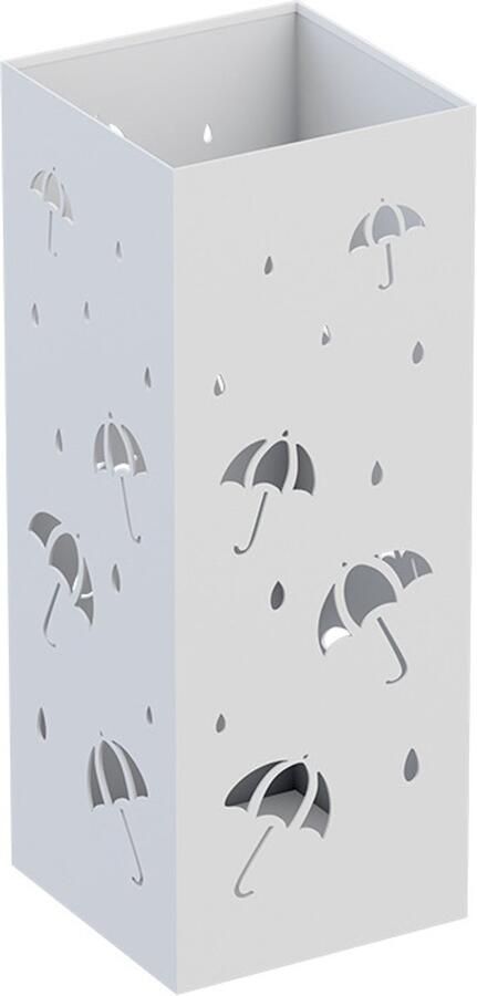 Paraplubakken Vierkante metalen paraplubak in moderne stijl met sculptuur parapluhouder met haken en verwijderbare lekbak wit 55x15 -5x15 -5 cm