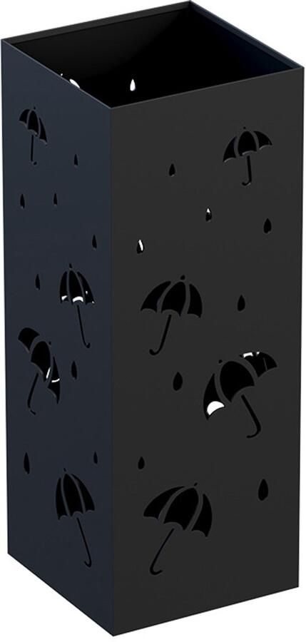 Paraplubakken Vierkante metalen paraplubak in moderne stijl met sculptuur parapluhouder met haken en uitneembare lekbak zwart 55x15 -5x15 -5 cm