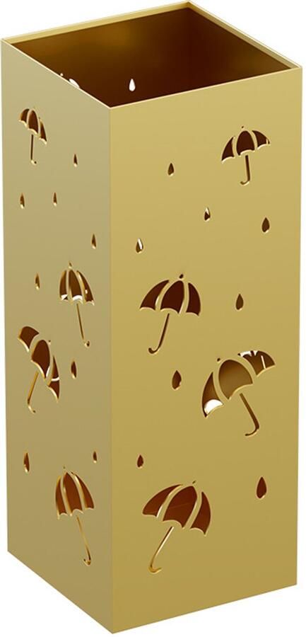 Paraplubakken Vierkante metalen paraplubak in moderne stijl met sculptuur parapluhouder met haken en verwijderbare lekbak goudkleurig 55x15 -5x15 -5 cm