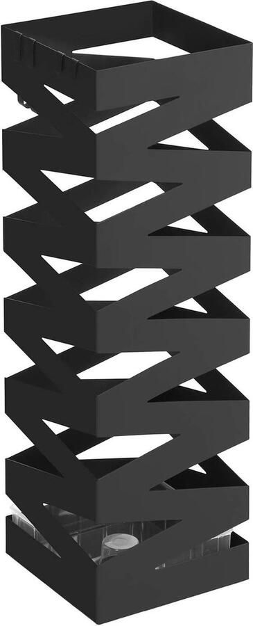 Paraplubak metaal- vierkant- 4 haken- afneembare wateropvangbak- zwart- 155 x 155 x 49 cm LUC16B