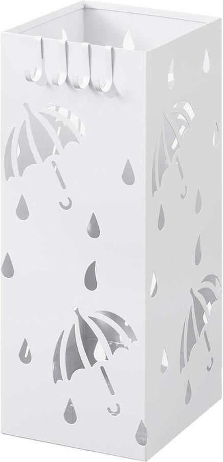 Parapluhouder van metaal – rechthoekig wit met dienblad en haken 20 x 20 x 49 cm