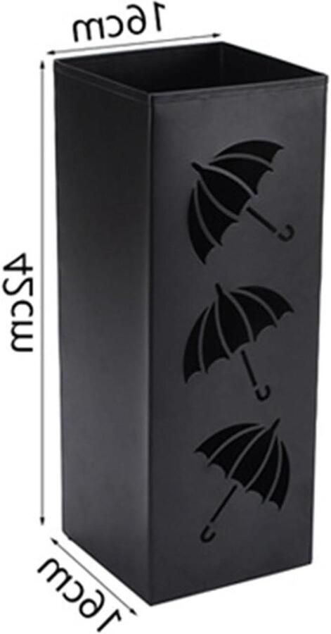 Parapluhouder van metaal Vierkant paraplurek voor entree 16 x 16 x 42 cm Zwart