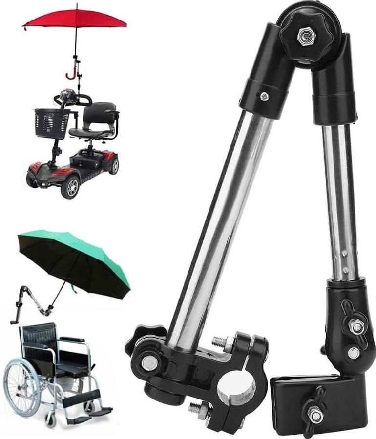 Parapluhouder voor rolstoel en kinderwagen Parasolbevestiging met greepstangklem en steunverbinders parapluhouder voor rollator