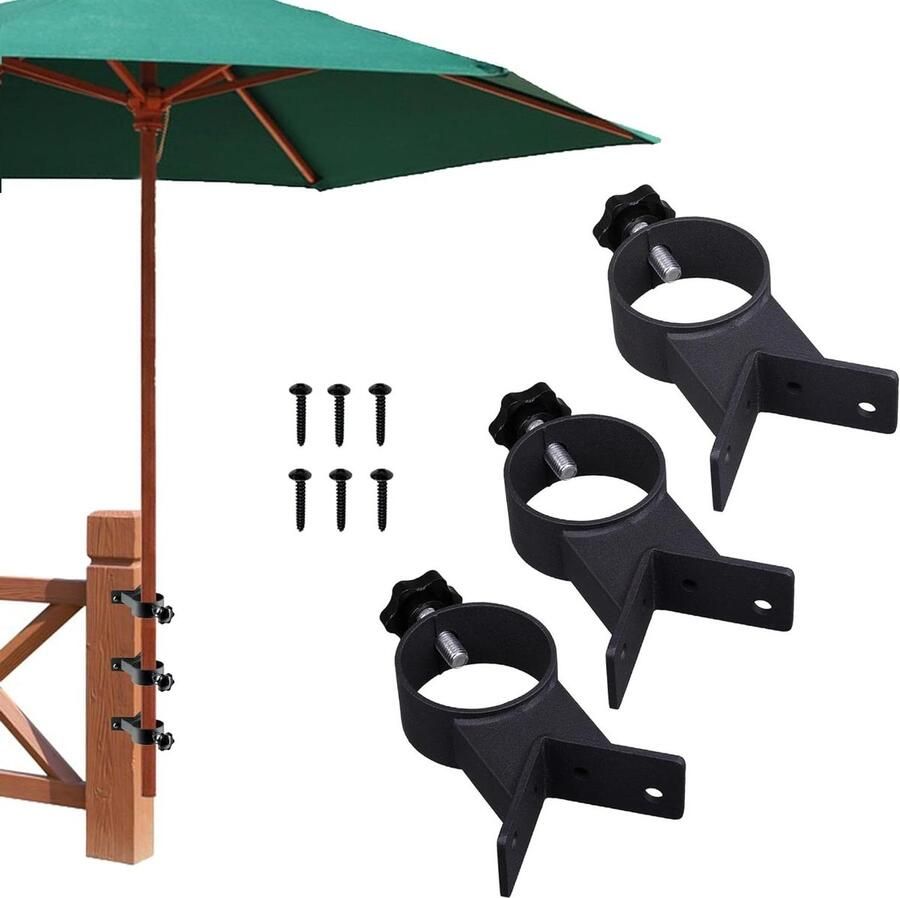 Parapluhouder voor terras Hoekmontagebeugel voor buitenparaplu 3 stuks zwart