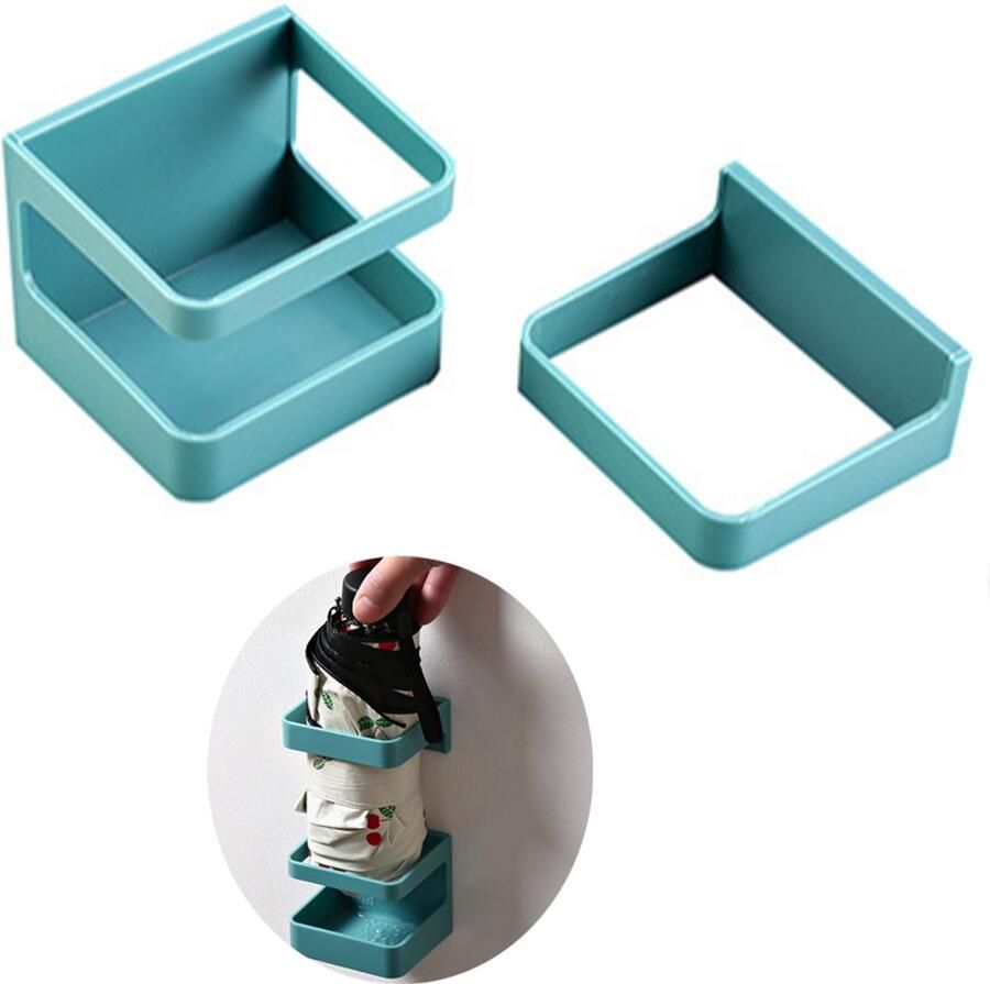 Paraplustandaard basis Paraplustandaard opslag Eenvoudig te installeren PP Multifunctioneel Muurbevestiging Paraplubak Parapluhouder Paraplubakken voor Paraplu's en Wandelstokken Wandgemonteerde Verstelbare Blauw