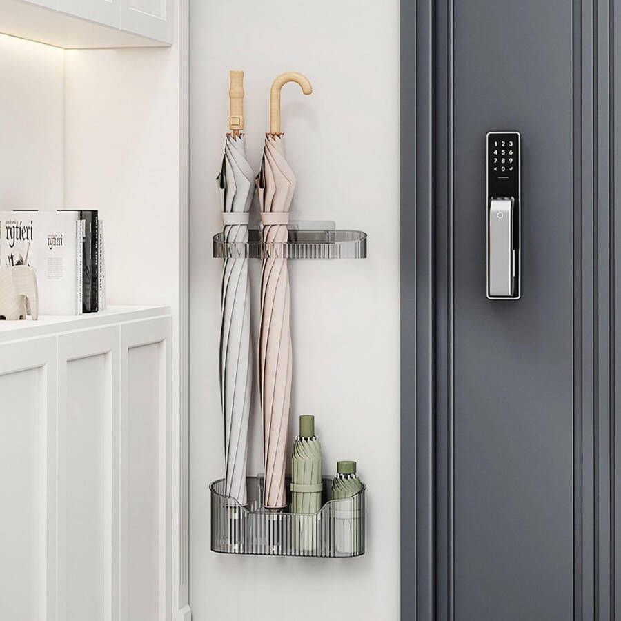 Paraplustandaard wandmontage paraplustandaard verstelbare parapluhouder lange en korte paraplu voor thuis en binnen (grijs)