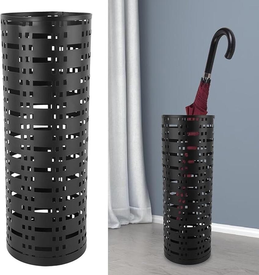 Zwart Metalen Parapluhouder Roestvrij Waterdicht Ruimtebesparend Hol Ontwerp Stijlvol Paraplubakrek voor Inkom