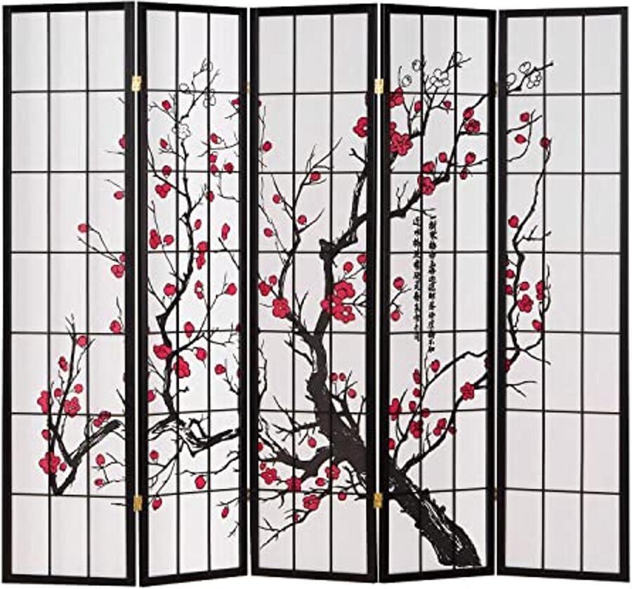 Paravent 5-delige kamerverdeler met Houten frame en Rijstpapier