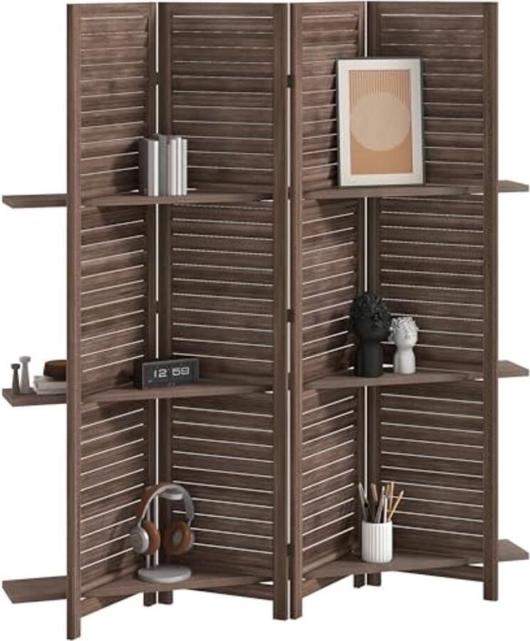 Paravent jaloezie hout 4 panelen ruimteverdeler opvouwbaar 162 x 170 cm