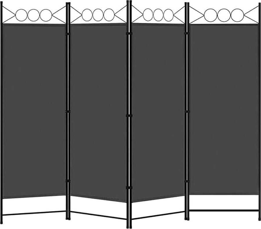 Paravent ruimteverdeler 4-delig 223 x 172 cm scheidingswand inklapbaar vrijstaande privacyscherm ruimteverdeler voor binnen buiten tuin balkon terras donkergrijs
