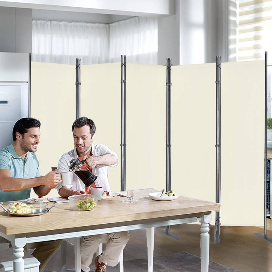 Paravent scheidingswand 5-delig stof ruimteverdeler balkon inkijkbescherming inklapbaar vrijstaand opvouwbaar tuin kantoor beige 280 x 180 cm