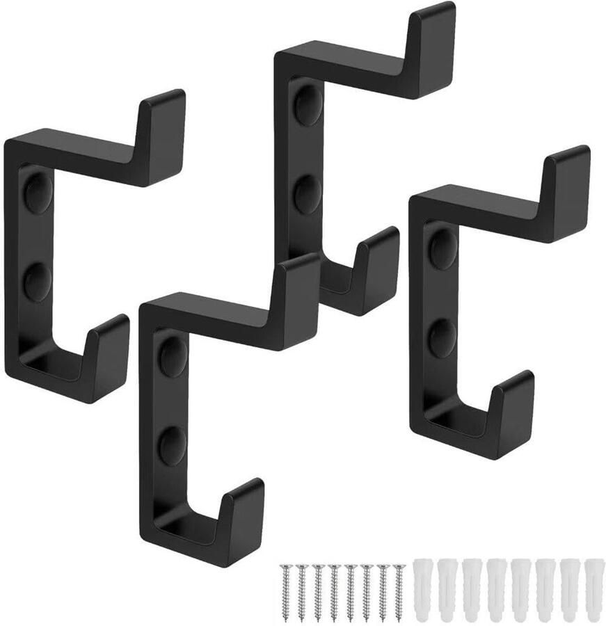 PARFCO akoestische paneelhaken 4-pack zwarte kledinghaken aluminium kledinghaken met schroeven voor kledingkast slaapkamer wandhaken
