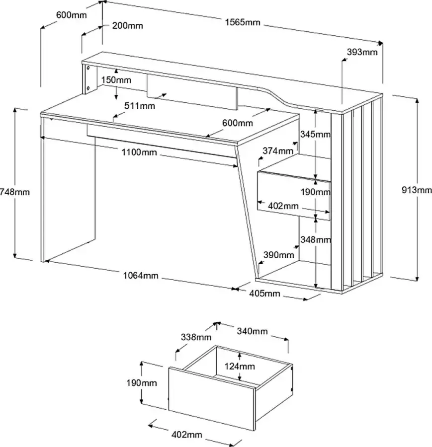 Parisot Bureau 157 cm Wit - Foto 2