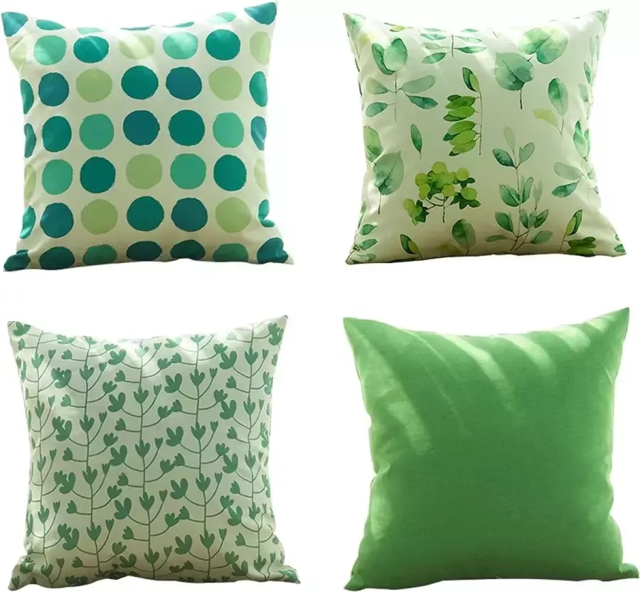 Parthan Set van 4 kussenslopen vierkante kussenslopen zachte polyester decoratieve kussenovertrekken voor thuiskantoor woonkamer slaapbank decoratief (groen