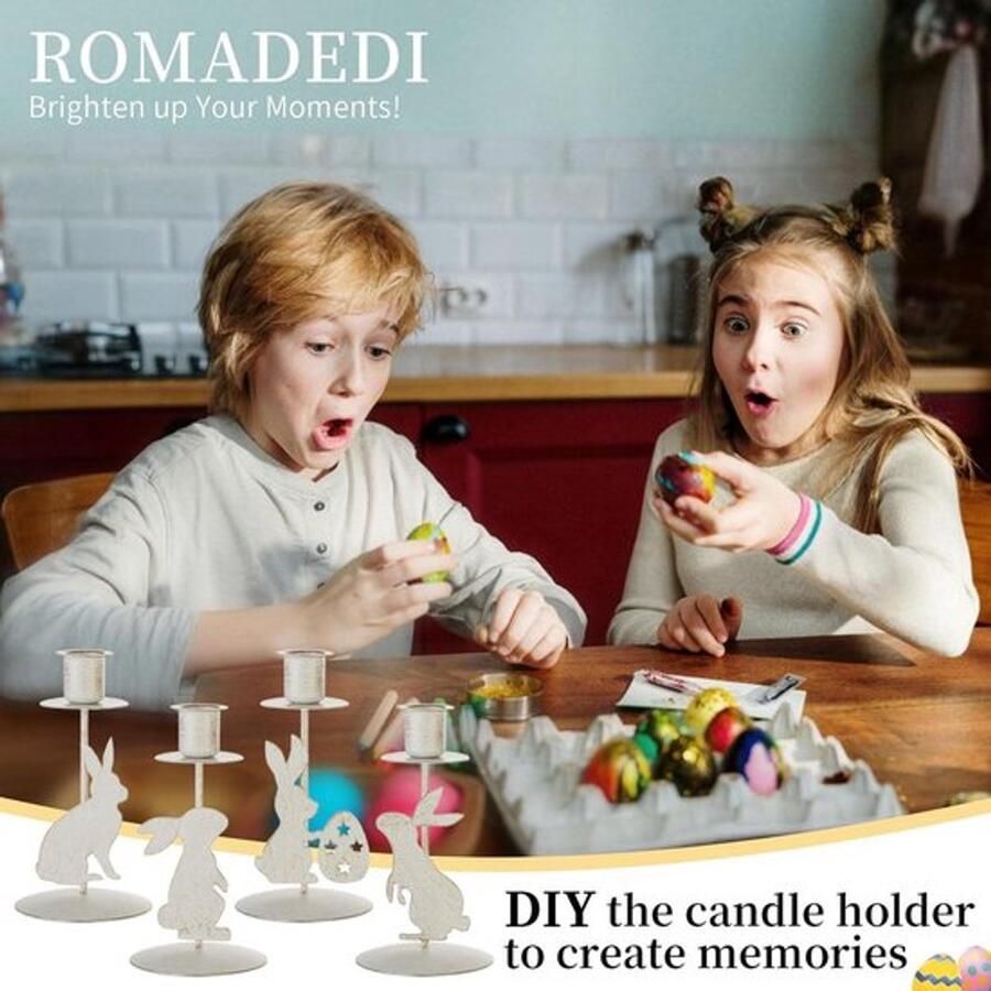 Pasen Decor Kandelaar Houder Set van 4 Rustiek Konijn Metalen Taper Kaarsenhouder Tafel Middenstuk Lente Woondecoraties Verweerd Wit