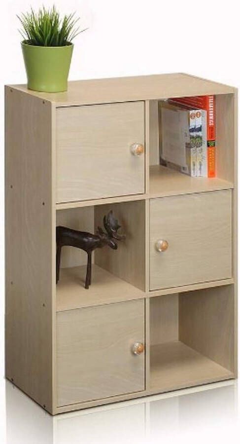 Pasir Boekenkast met 3 deuren en ronde handgreep hout stoombeuken 23.88 x 59.94 x 80 cm