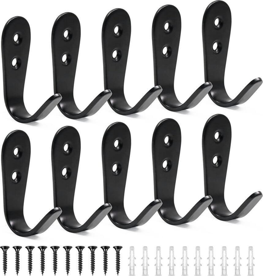 Pasking 10 stuks wandhaken zwart mat roestvrij staal kapstokken en schroeven zware haken kapstokken voor kleding hoed sjaal tas handdoek sleutelkap binnen buiten