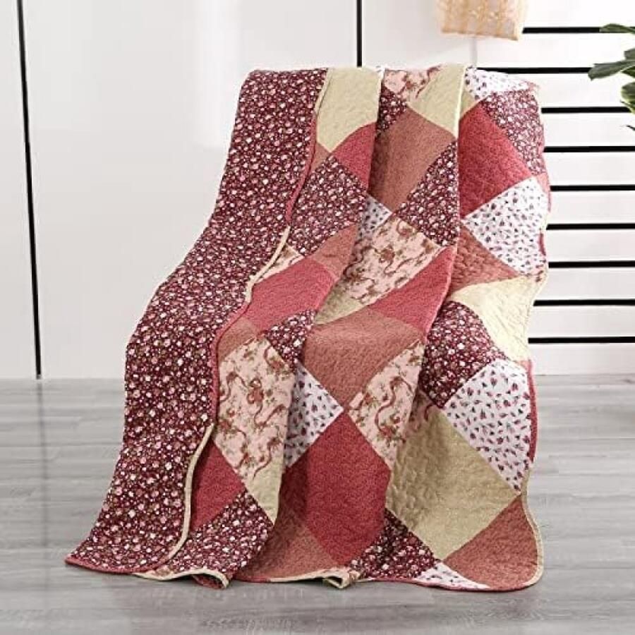 Patchwork sprei en sprei voor eenpersoonsbed 150 x 200 cm gewatteerd omkeerbaar meerkleurig decoratief voor slaapkamer