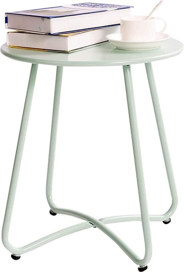 Patio Bijzettafel Ronde Tuintafel Kleine Bijzettafel Salontafel Metalen Tafel voor Balkon Buiten Woonkamer Tuin Terras Blauwgroen