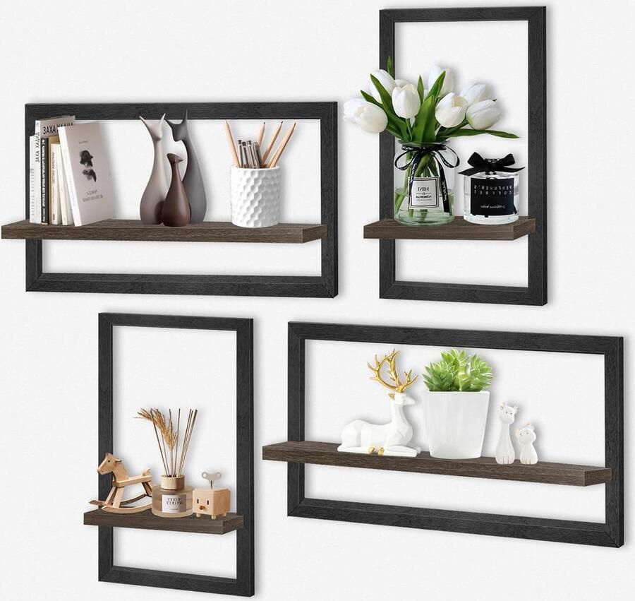 Paulownia-houten wandplanken Wanddecoratie en hangrek Set van 4 Natuurlijk hout