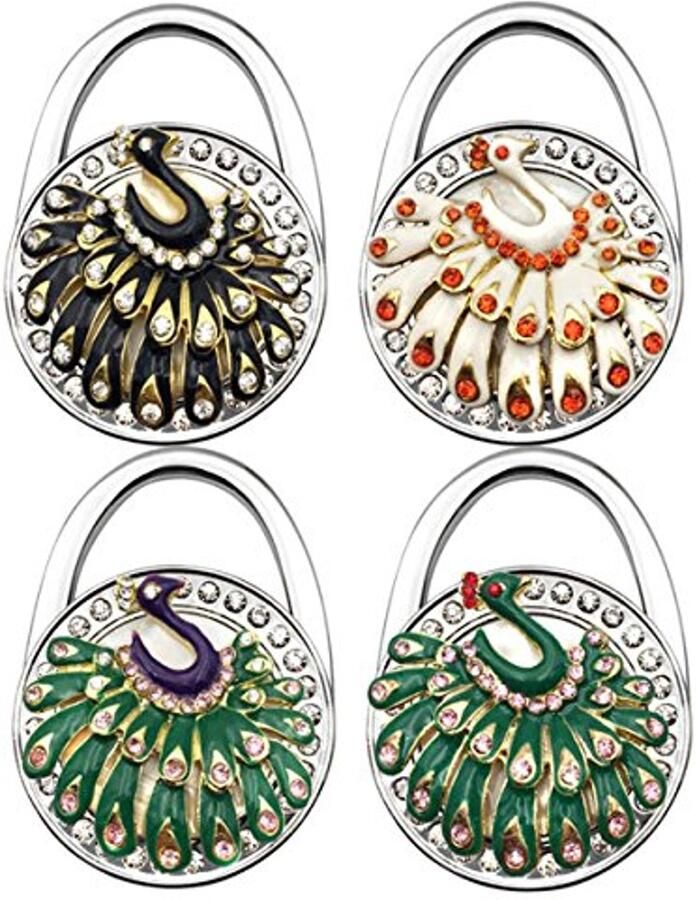 Pauw Kleurige Portemonnee Hanger Haak Opvouwbare Handtas Houder voor Tafels (Pack van 4)