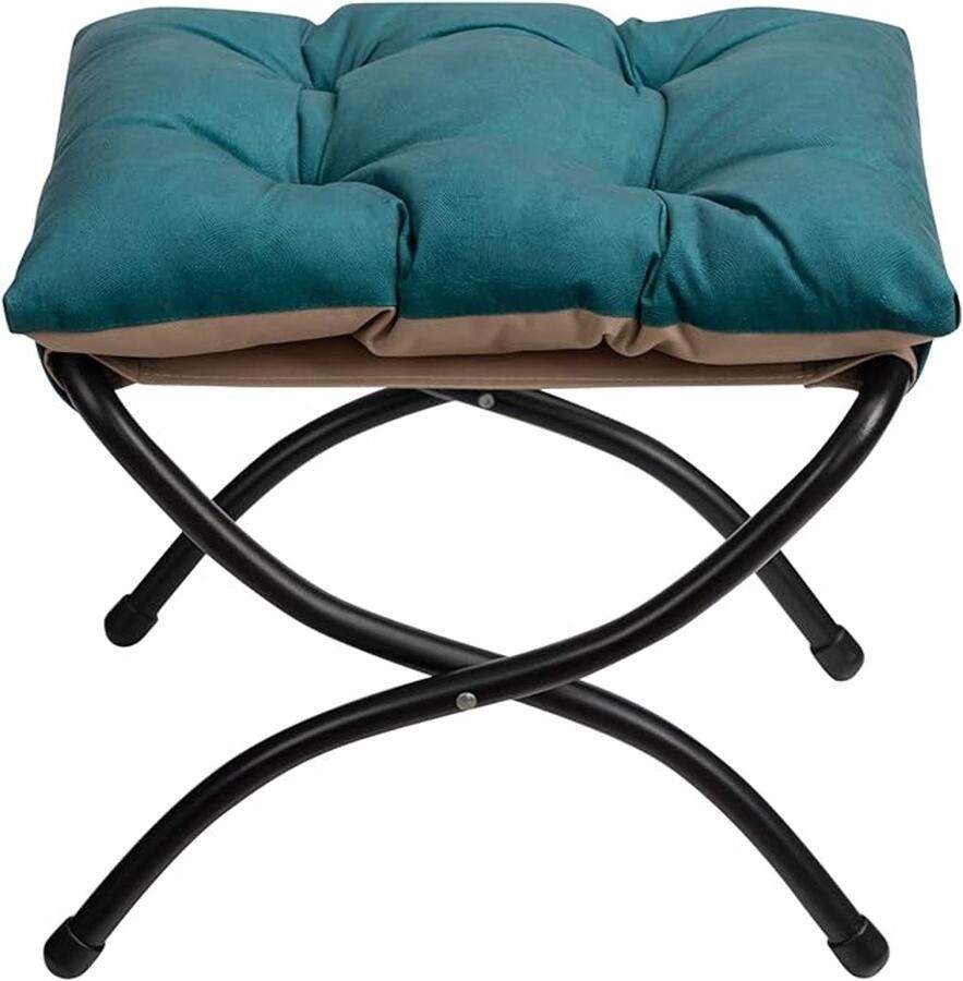 Pauwblauwe opvouwbare voetenbank Metalen poten & stoffen zitvlak 47x36x36 cm