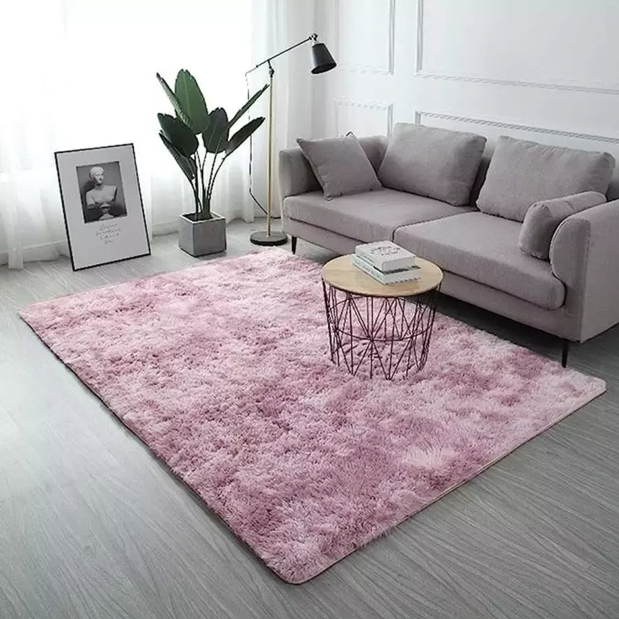 Pauwer zachte pluizige tapijten imitatiebont vloertapijt extra zacht en comfortabel tapijt antislip indoor pluizig dik tapijt voor woonkamer slaapkamer (roze 80 x 160 cm)