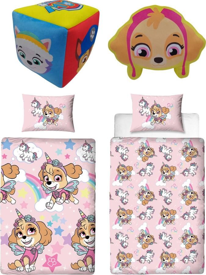 Paw Patrol Bed Set; Dekbedovertrek + Gevormd Kussen + Kubus Kussen