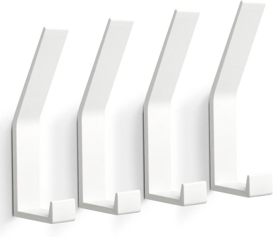 PDGROW kapstokhaken 4 stuks handdoekhaken om te boren (onzichtbare schroeven!) moderne wandkapstokhaken voor jassen mantels kleding sjaals handtassen en meer (wit)