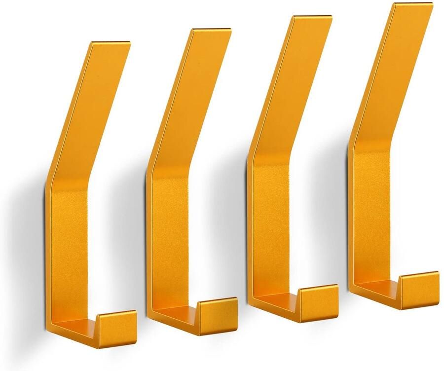 PDGROW kapstokhaken 4 stuks handdoekhaken om te boren (onzichtbare schroeven!) moderne wandkapstokhaken voor jassen mantels kleding sjaals handtassen en meer (goud)