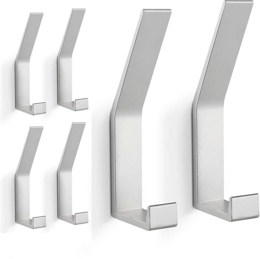PDGROW kapstokhaken 6 stuks handdoekhaken om te boren (onzichtbare schroeven!) moderne wandkapstokhaken voor jassen mantels kleding sjaals handtassen en meer (zilver)
