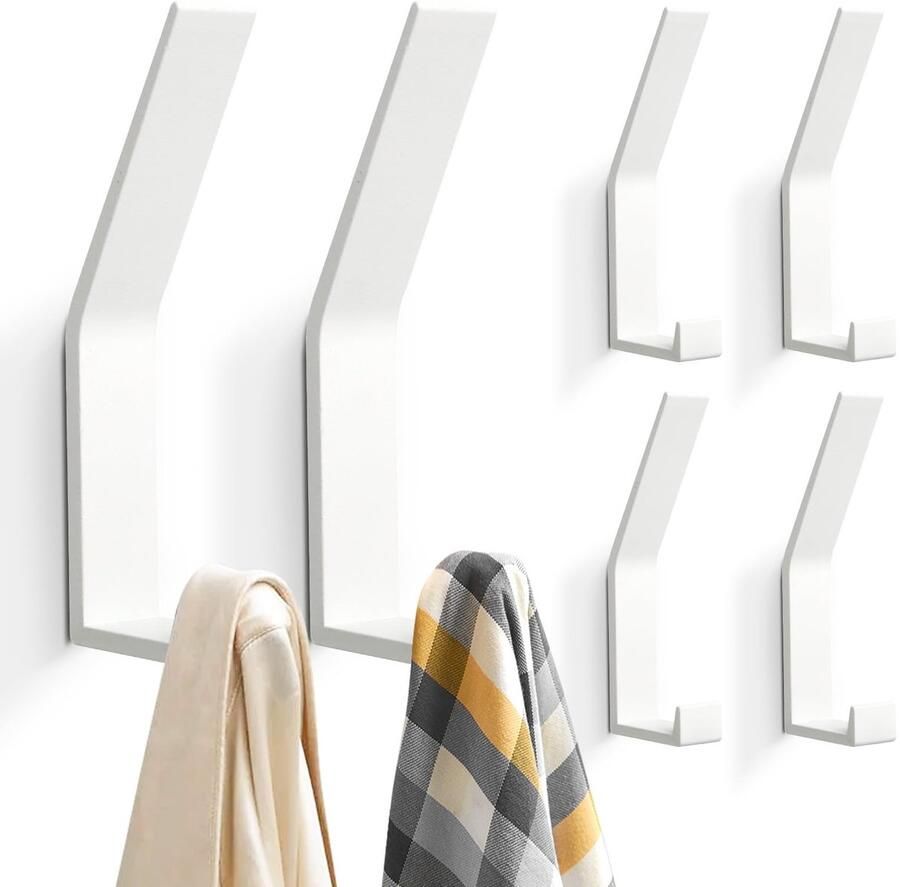 PDGROW kapstokhaken 6 stuks handdoekhaken om te boren (schroeven onzichtbaar!) wandkapstokhaken moderne kapstok voor jassen mantels kleding sjaals handtassen en meer (wit)