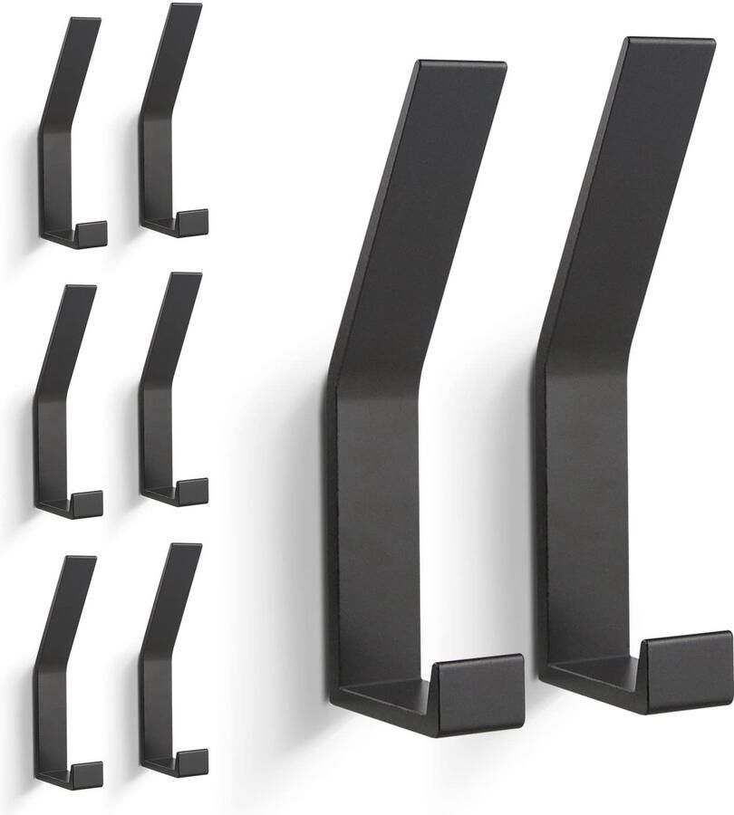 PDGROW kapstokhaken 8 stuks handdoekhaken om te boren (onzichtbare schroeven!) moderne wandkapstokhaken voor jassen mantels kleding sjaals handtassen en meer (zwart)