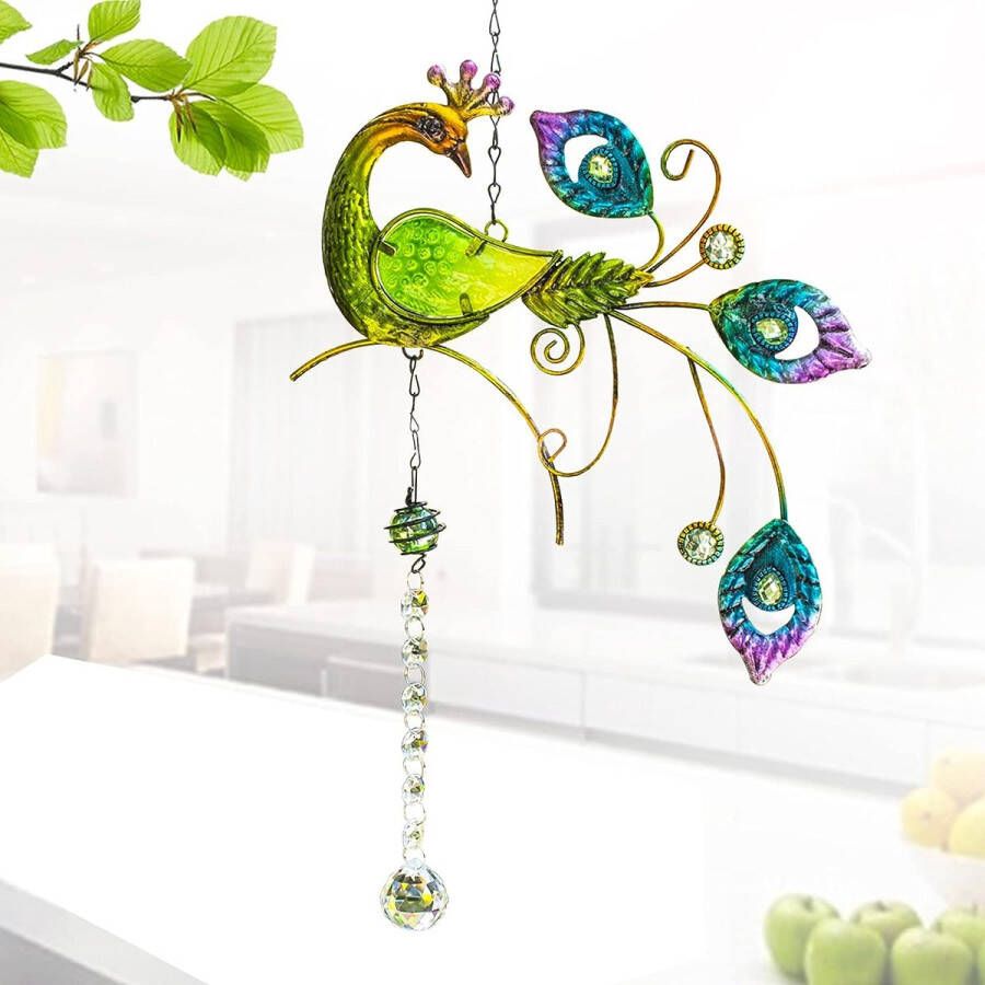 Peacock Crystal Suncatcher hanger hangende kroonluchter prisma regenboog maker ornament voor ramen zon catcher huis tuin decoratie