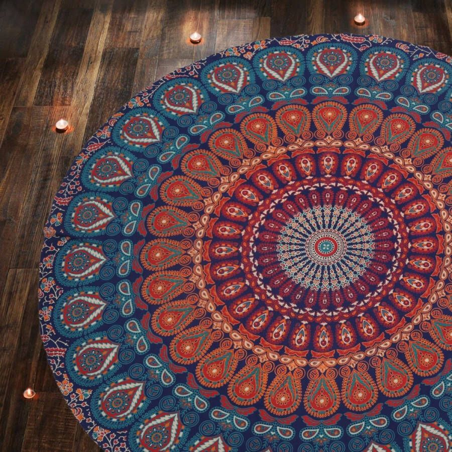 Peacock Mandala Tapestry 122 centimeter rond tafelkleed hippie muurhangende decoratieve trippy wandtapijten Boho beddengoed Indiase handgemaakte puur katoenen sprei