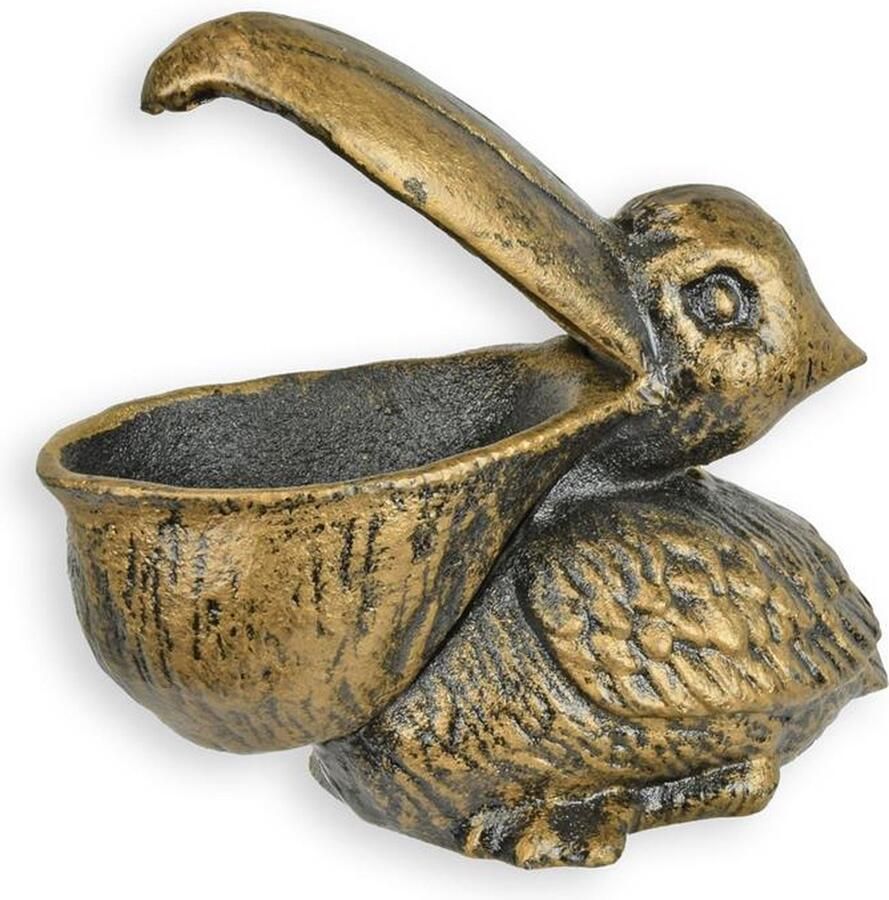 Pelikaan schaal van gietijzer – decoratieve gietijzeren pelikaan beeld voor tafel of dressoir – robuuste vintage woondecoratie
