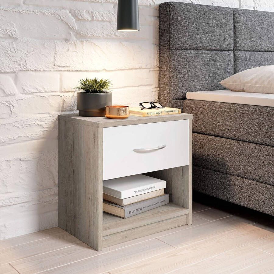 Pepe Nachtkastje Eiken San Remo Abs. Wit 28 X 39 X 41 Cm