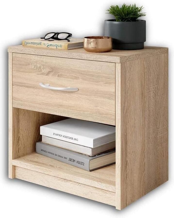 Pepe Sonoma Nachtkastje Modern design Geschikt voor elke slaapkamer Hout 28 X 39 X 41 Cm