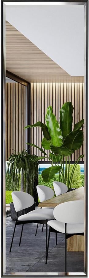 PETAFLOP wandspiegel 122 x 35 5 cm spiegel op ware grootte met explosieveilige membraanbescherming en zwarte lijst voor slaapkamer badkamer hal of kledingkast