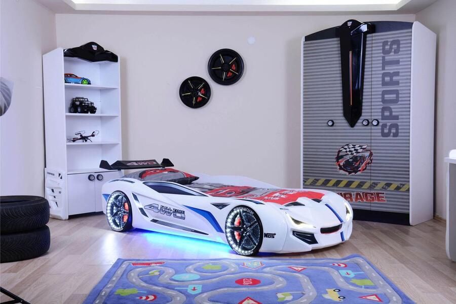 Peuter Autobed Wit met LED-verlichting Realistische Geluidseffecten Ideaal voor Jonge Autoliefhebbers